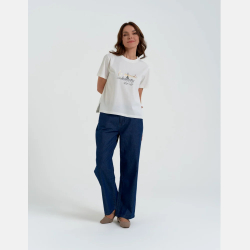 BIAŁA KOSZULKA damska typu BOX, bawełna, okrągły dekolt MORAJ